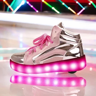 Tênis De Rodinha Com LED Recarregável Menina Casual Rosa