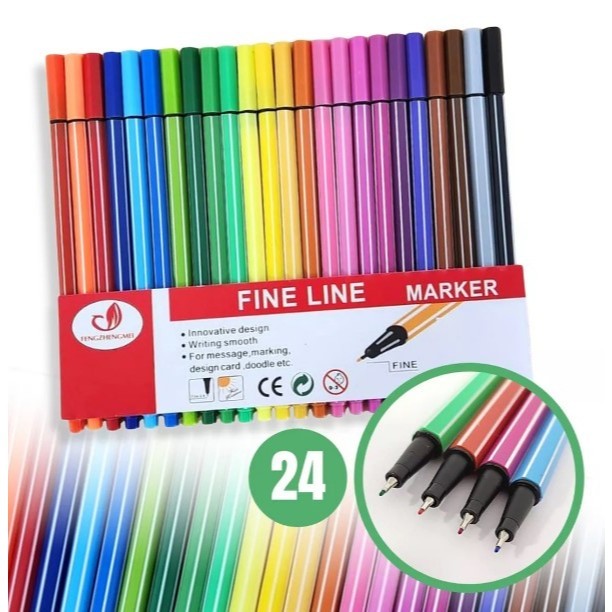 Kit Canetas Coloridas com 12/24 canetas Fine Line Ponta Fina Colorido 0.4 mm Fineliner