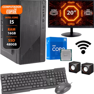 Computador Intel I5 Ssd 480gb 16gb Memória Ram Monitor 20 + 10 PRO