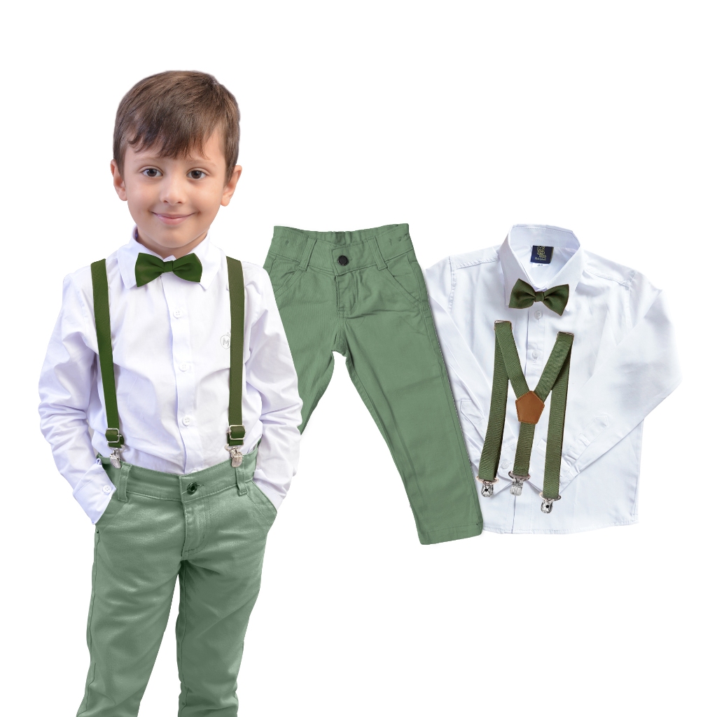 Conjunto Roupa Verde Oliva de Batizado Basculino Bebês E Infantil