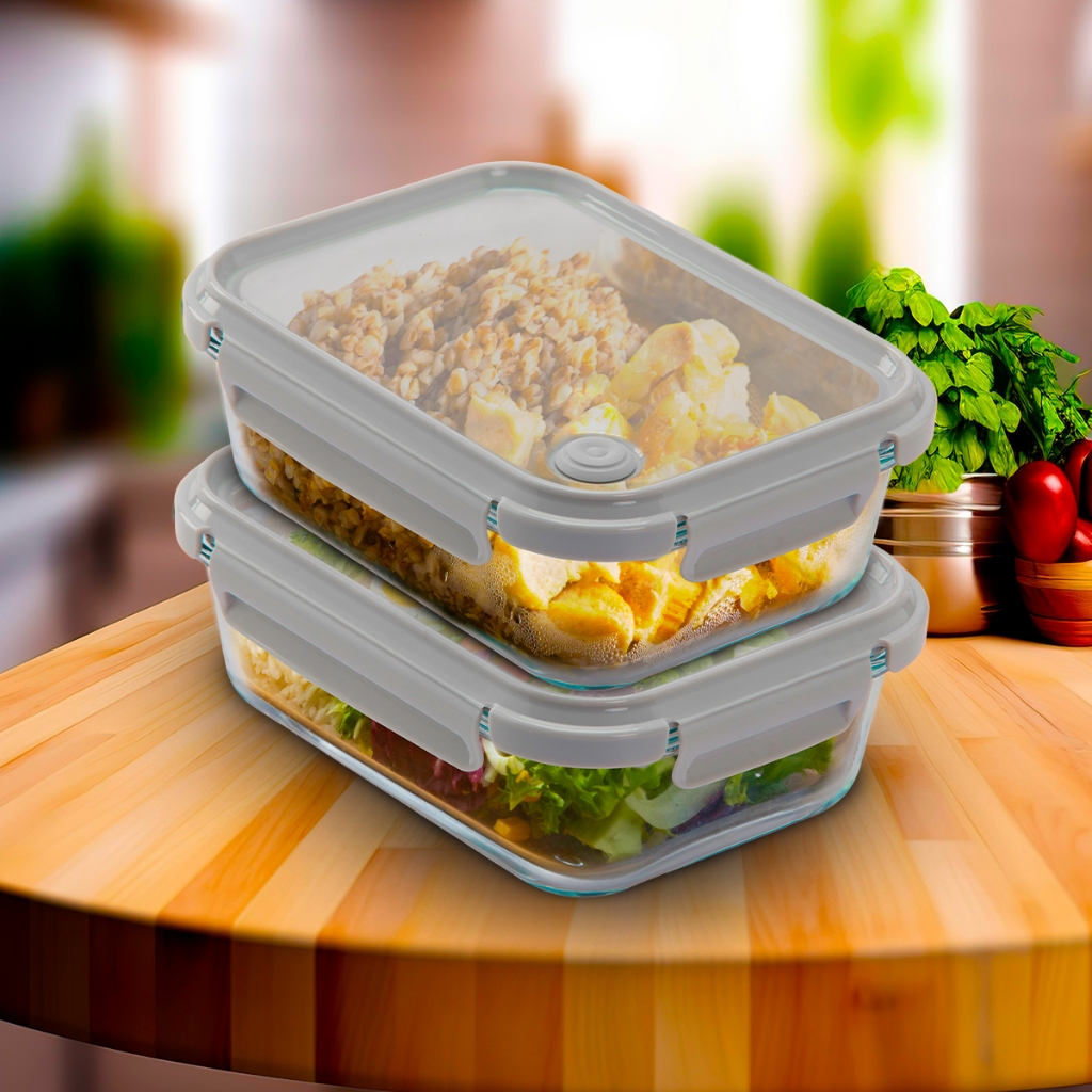 Kit 2 Potes Vidro Hermético 400ml Com Tampa Marmita Fitness Para Forno e Air Fryer
