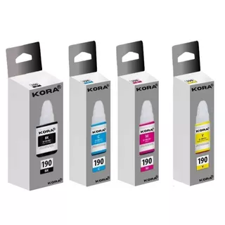 Kit 4 Garrafa Color KORA190 P/Impressoras Canon G1100/G2010/G3100/G3110/G3111/G3102/G4100/G4102