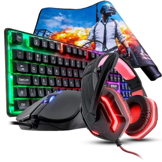 Kit Teclado Mouse Mousepad e Fone Gamer Led Rgb Conexão USB Completo Jogos Pc Notebook