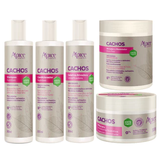 Kit Apse Cachos 5 Itens Tratamento Capilar Completo Cabelo Vegano Higienização Limpeza Finalização
