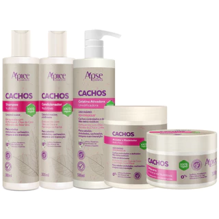 Kit Apse Cachos 5 Itens Tratamento Capilar Completo Grande Vegano Higienização Limpeza Finalização