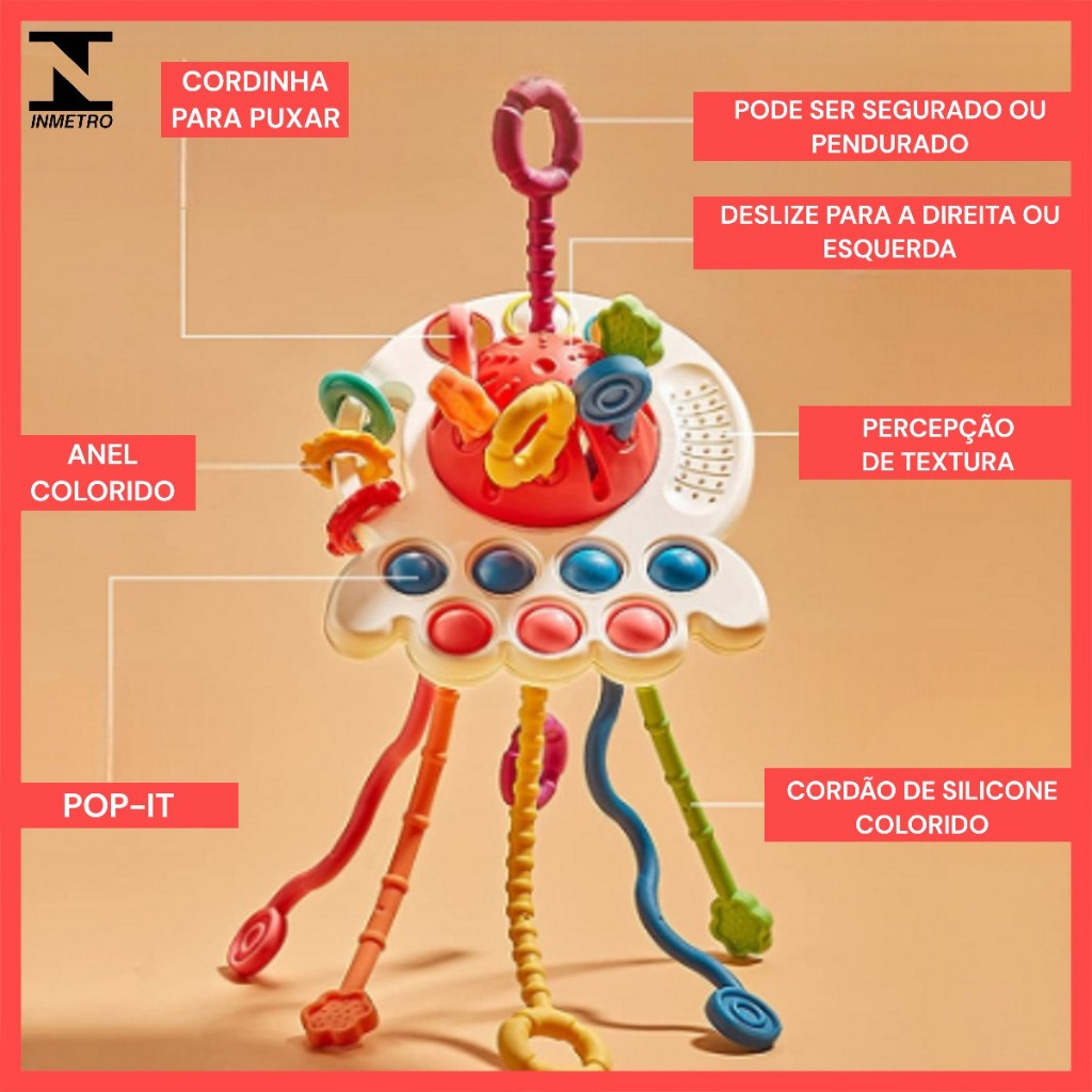 Brinquedo Presente Para Criança Chocalho Mordedor Flexível Montessori Disco Voador Sensorial 5 Em 1 Com Segurança De Plástico