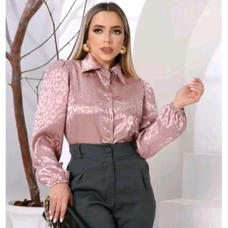 Camisa Blusa Social Feminina Cetim Elegante Festa Manga Longa