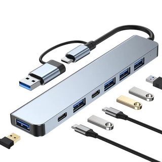 Hub adaptador usb alumínio tipo C 7 em 1 portas usb 3.0 e usb tipo C
