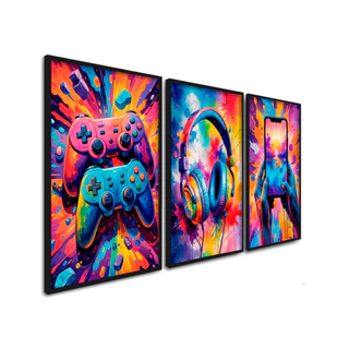 Kit 3 Quadros Decorativos 40x30 Gamer Geek Nerd Video Game Quarto Sala