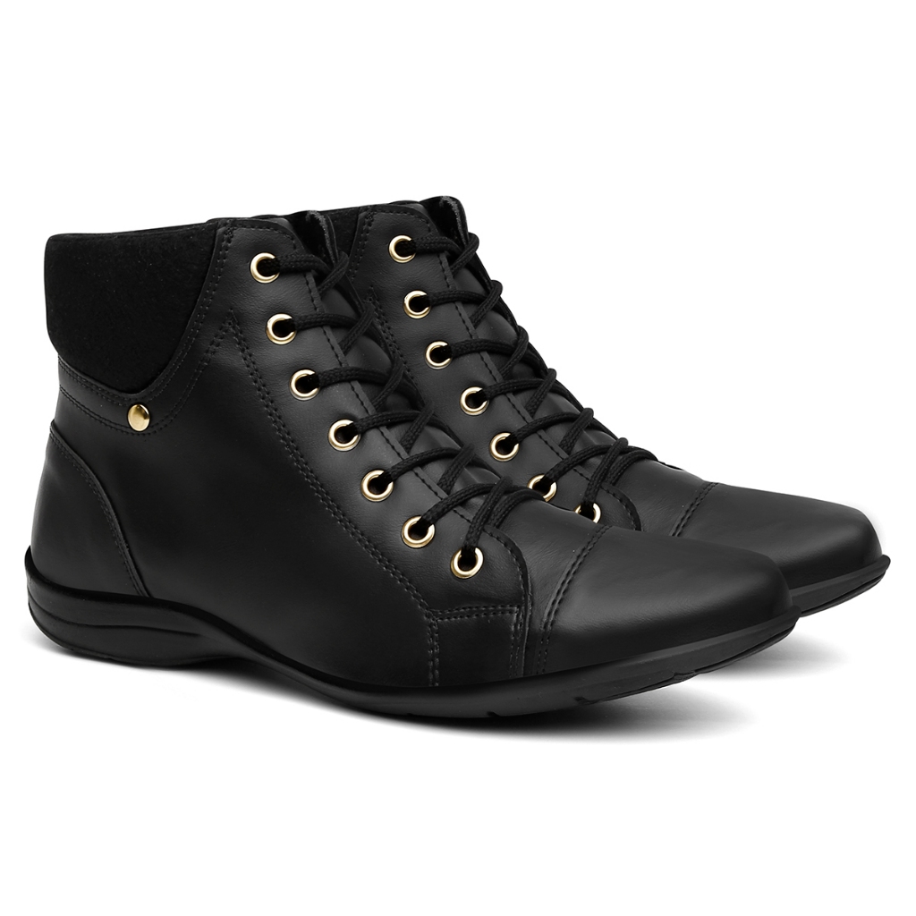 Bota Gunga Cano Curto Preto Ajustável Conforto Dia a Dia Sem Salto ...