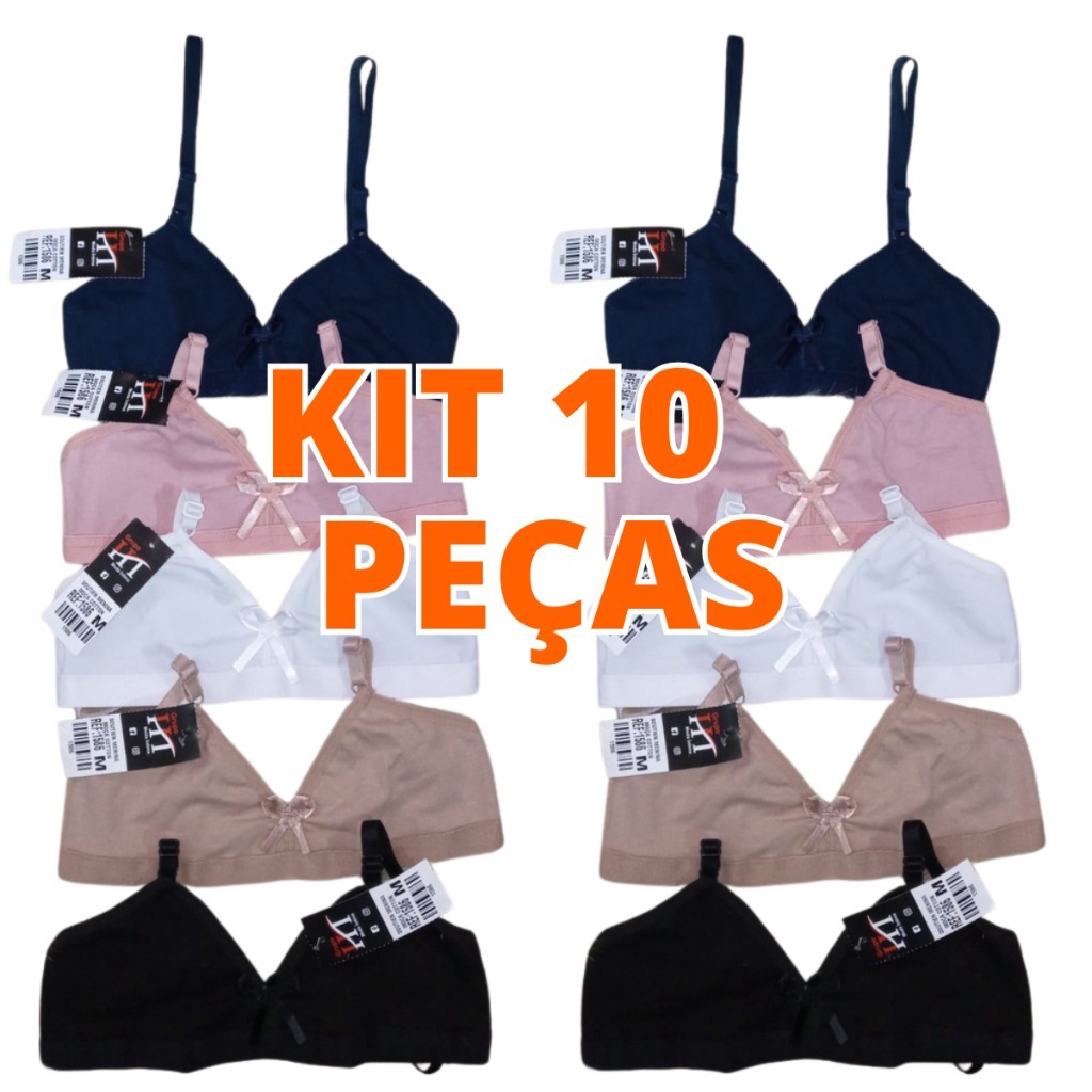 Kit 10 Sutiã Menina Moça Algodão De Cotton Sem Bojo Juvenil Sutia Para ...
