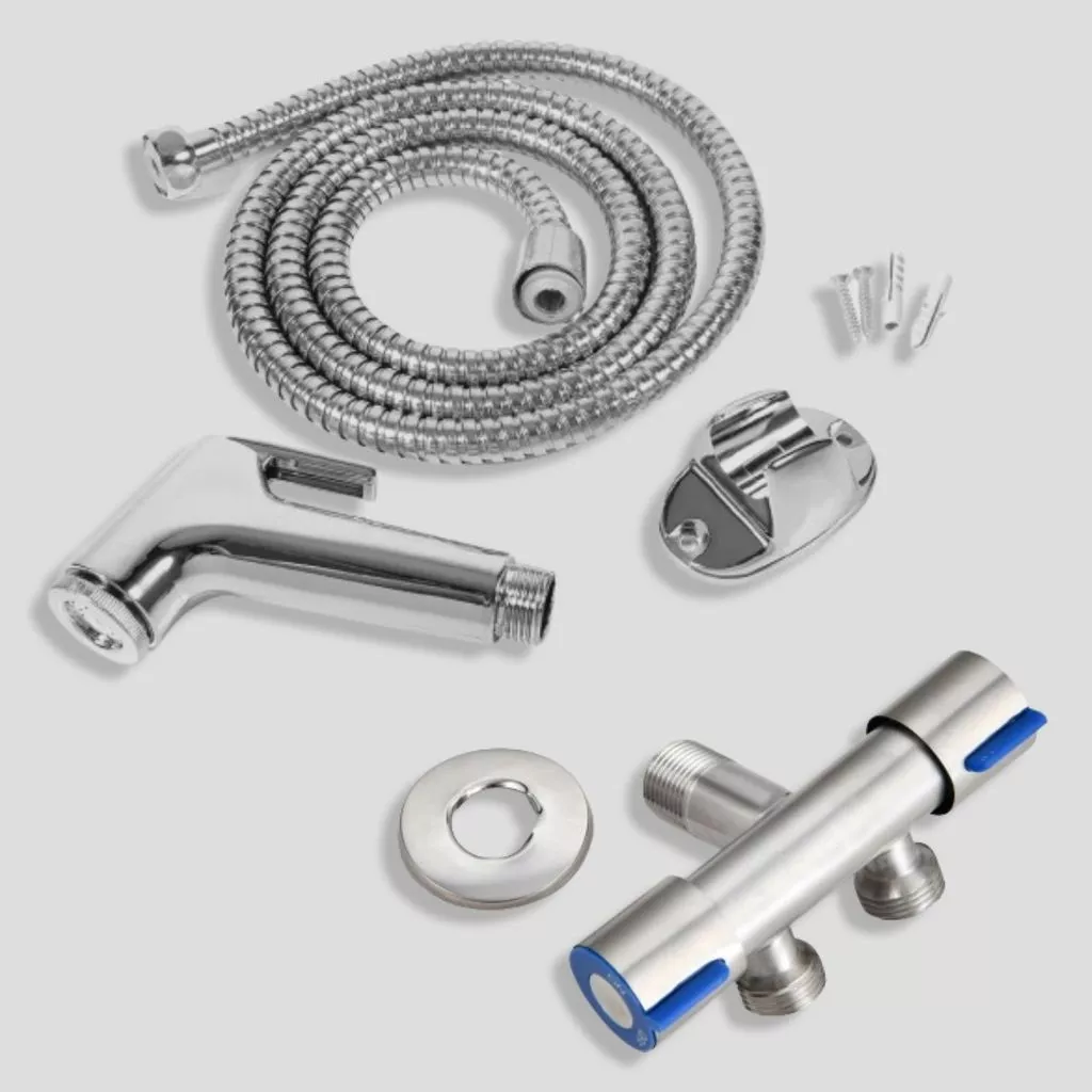 Kit Ducha Higiênica com Registro Torneira Dupla em Aço Inox 304 Aço Escovado Banheiro Lavabo