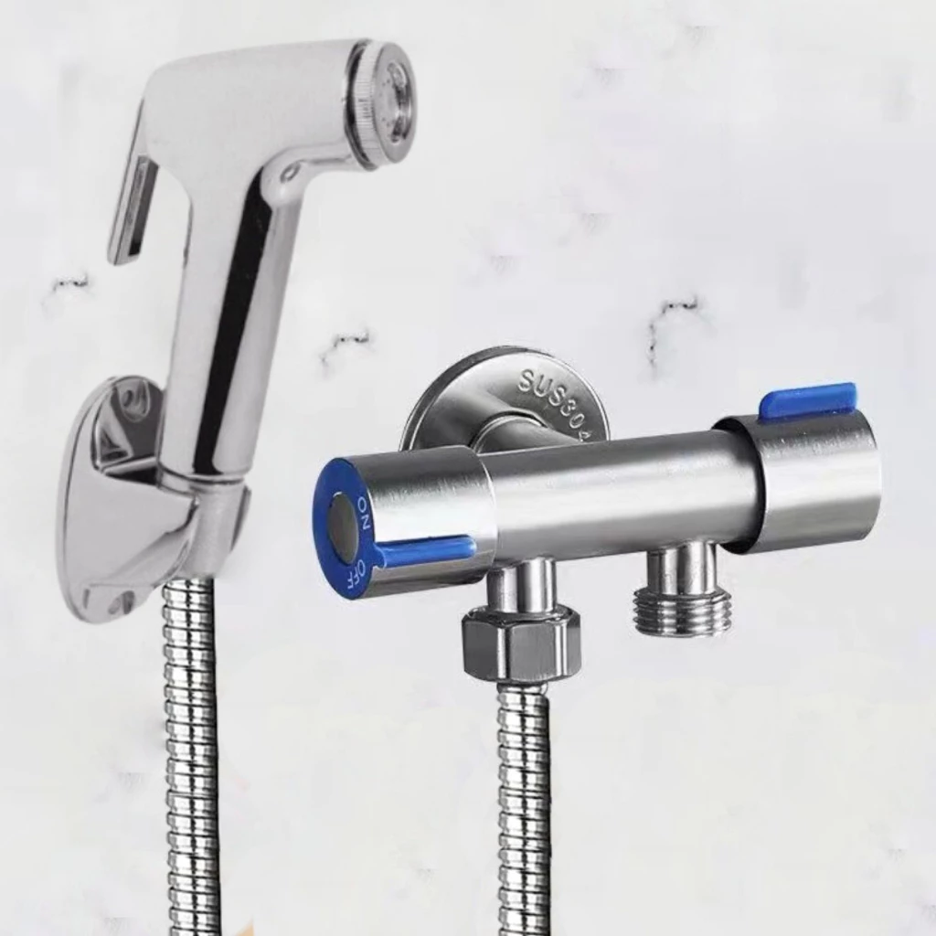 Kit Ducha Higiênica com Registro Torneira Dupla em Aço Inox 304 Aço Escovado Banheiro Lavabo