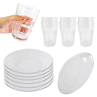 Kit 06 Pratos Vidro Liso Fundo Copo de Vidro- 350ml Vitaminas ou Smoothie