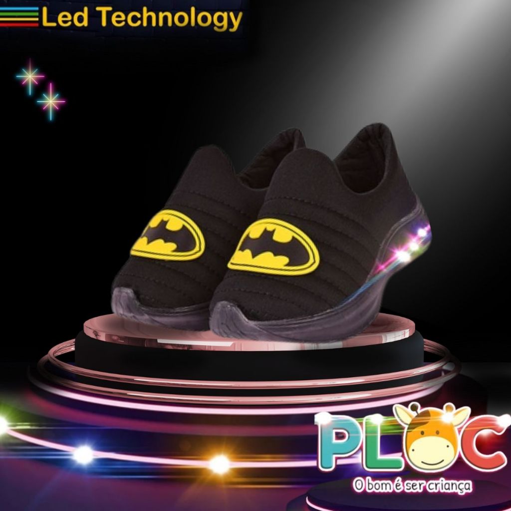 -Tênis Led Infantil- PLOC LED40 - BATMAN BRASÃO