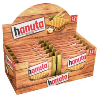 wafer recheado com creme de avelã e cacau ferrero hanuta 12 unid