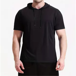 Camiseta Manga Curta Com Capuz e cordão Malha 100% Algodão Fio 30