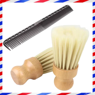 Espanador Pincel Madeira Barbeiro Profissional + Pente Carbono Térmico Antiestático