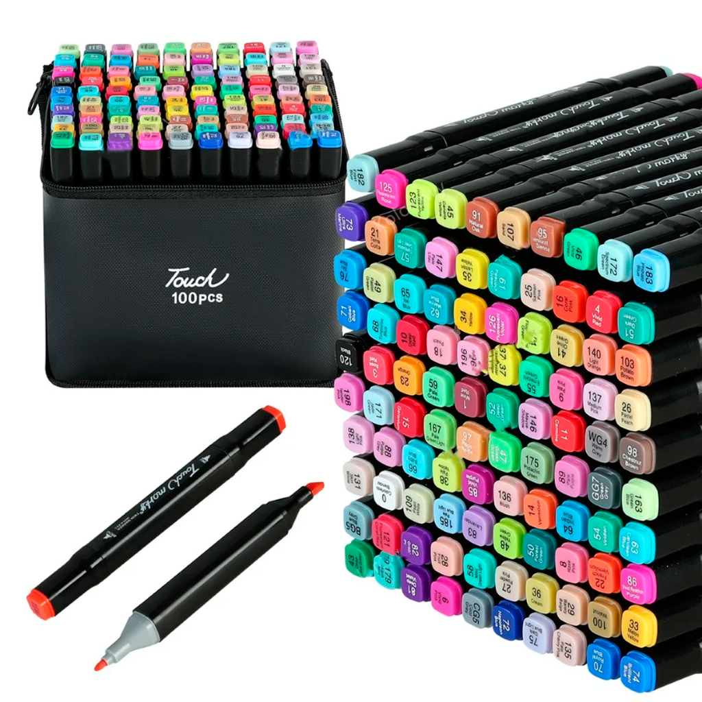 Kit Estojo de Canetinhas Coloridas de Ponta Dupla Profissionais Canetas permanentes para colorir