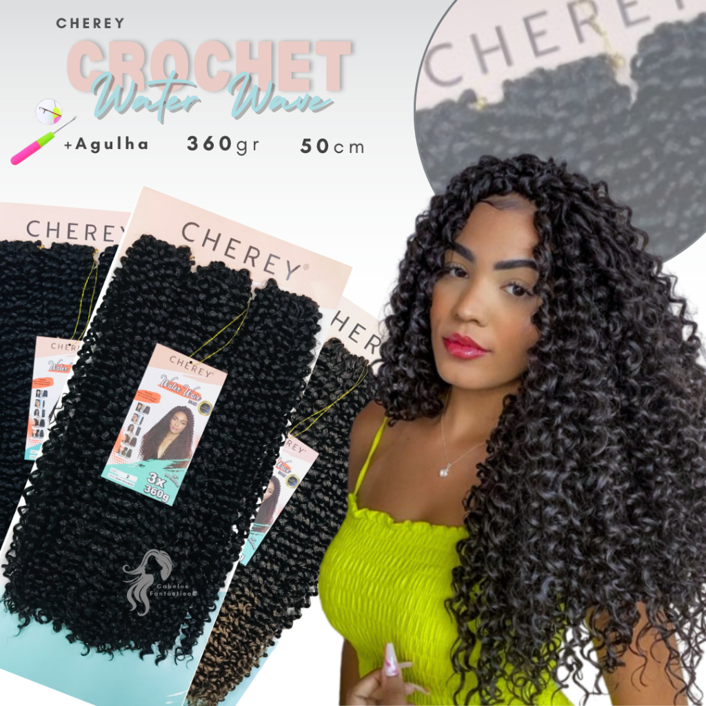 Cabelo Cacheado Cherey Water Wave 50cm Crochet Braids 360gr + Agulha
