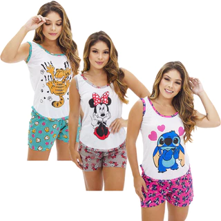 KIT 3 BABY DOLL VANESSA CONJUNTO SHORT DOLL ESTAMPADO