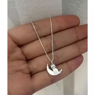 Colar de Gato na lua Feminino na Prata 925 Maciça Cordão Veneziana 45cm