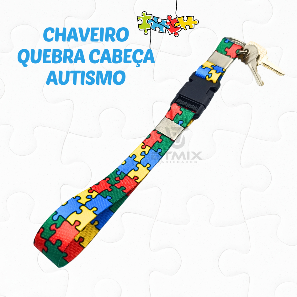 Chaveiro de Fita Quebra Cabeça Autismo TEA - 23CM