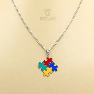 Colar com Pingente Quebra Cabeça Autismo em Prata Corrente Adulto TEA