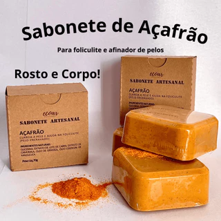 Sabonete de Açafrão, Anti-Foliculite, Afinador de Pelos, Redutor de Pelos Natural