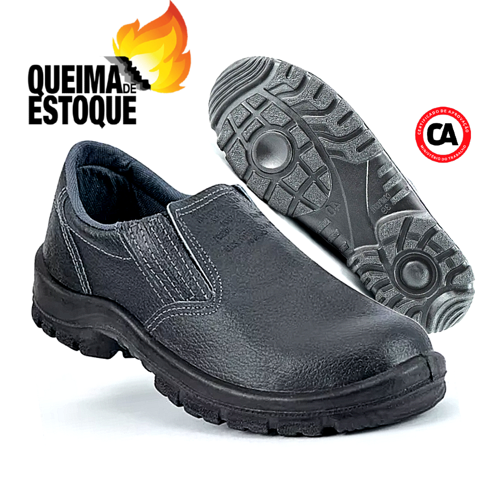 Sapato Epi Segurança Couro (CA 31702) Elástico Sem Bico para Trabalho Obra - CRIVAL