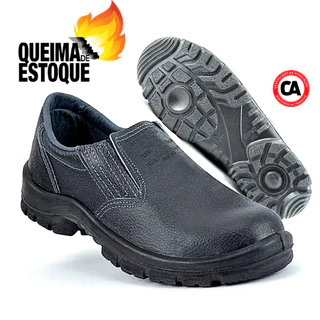 Sapato Epi Segurança Couro (CA 31702) Elástico Sem Bico para Trabalho Obra - CRIVAL