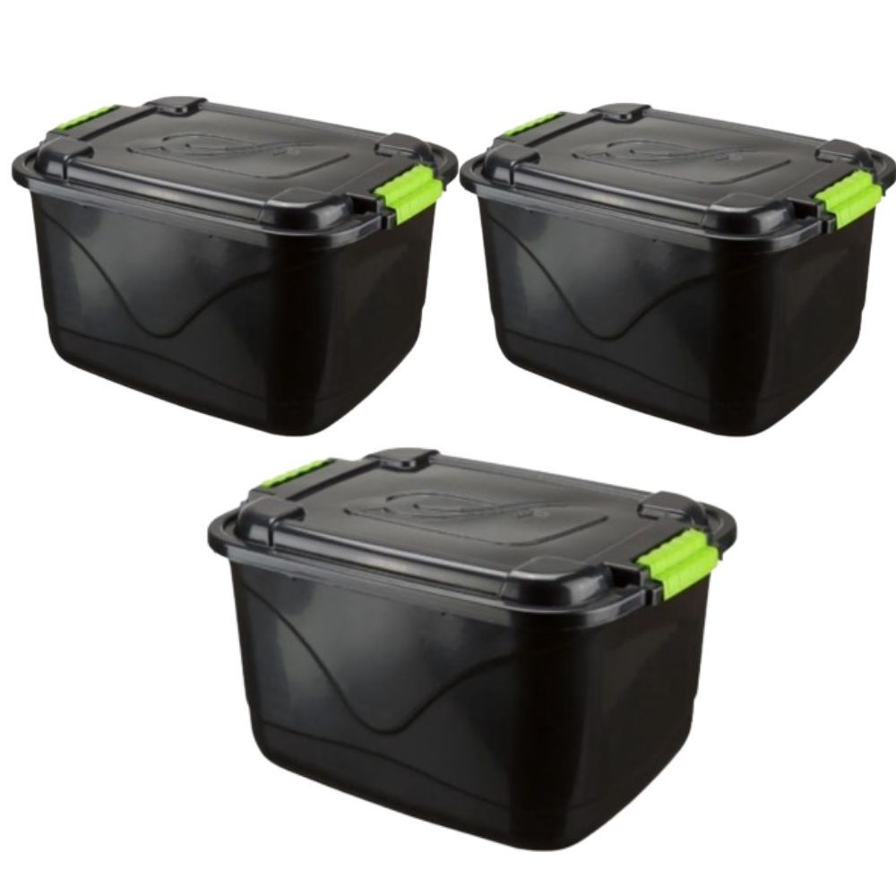 Kit 3 Caixas Organizadora 30l Grande C/Tampa e Trava Cesto para Brinquedos e Multiuso