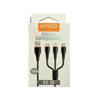 Cabo Carregamento 3 em 1 V8/Lightning/Tipo-C 3.1A KAIDI