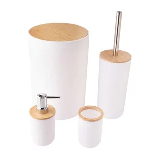 Kit 4 Banheiro Bambu BRANCO Completo Conjunto Lavabo Luxo Porta Sabonete Escova E Vaso Lixeira LUXO