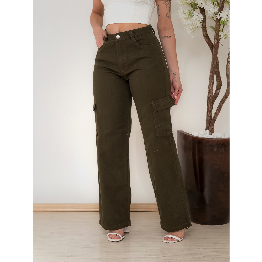Calça Feminina Cargo Verde Cintura Alta Modelo Lançamento 2024 | Shopee ...