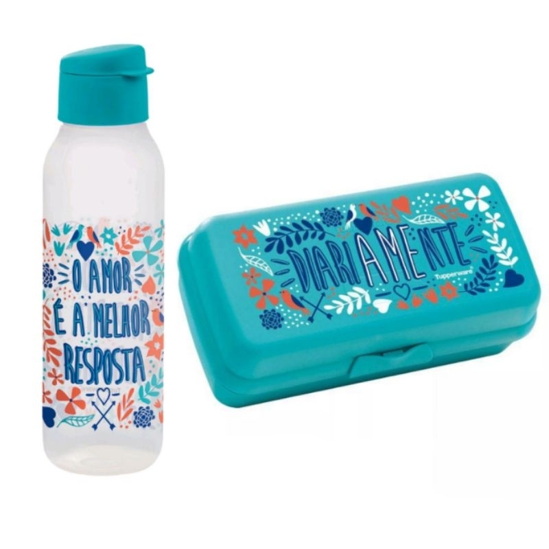 KIT PORTA SANDUÍCHE RETANGULAR + GARRAFA ECO TUPPER 750ML LETTERING ...