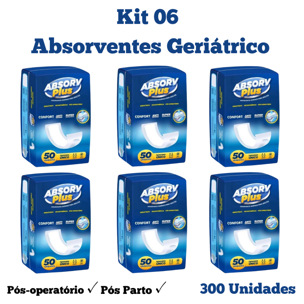 Kit 06 Absorventes Pacotes Adulto geriatrico Absorv Plus 300 Unidades ...