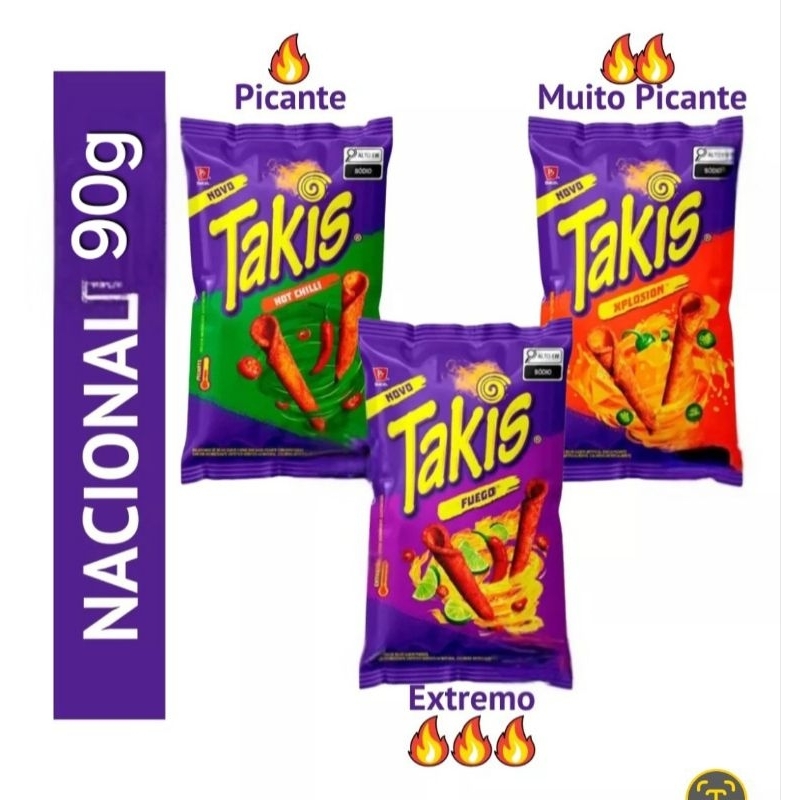 Kit 3 UND Salgadinho Takis Fuego + Takis Xplosion + Takis Chilli 90gr ...