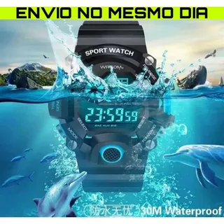 Relógio masculino a prova d'água shok preto digital várias cores