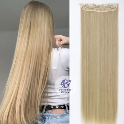 Aplique Tic Tac Loiro Claríssimo Idêntico Cabelo Humano Orgânico 70 cm 150g Liso Mechas