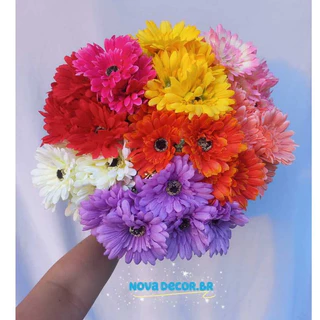 Buquê de Gerbera Margarida Artificial com 5 Flor P/ Decoração Casamento, Arranjos, Decorar Festas e casa