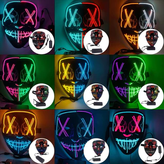 2 cor Máscara Led Neon The Purge Festa Halloween Com Controlador