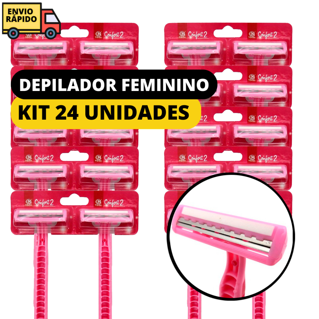 Kit 24 Aparelho De Barbear Lâminas Dupla Rosa Feminino Sem Irritação E ...