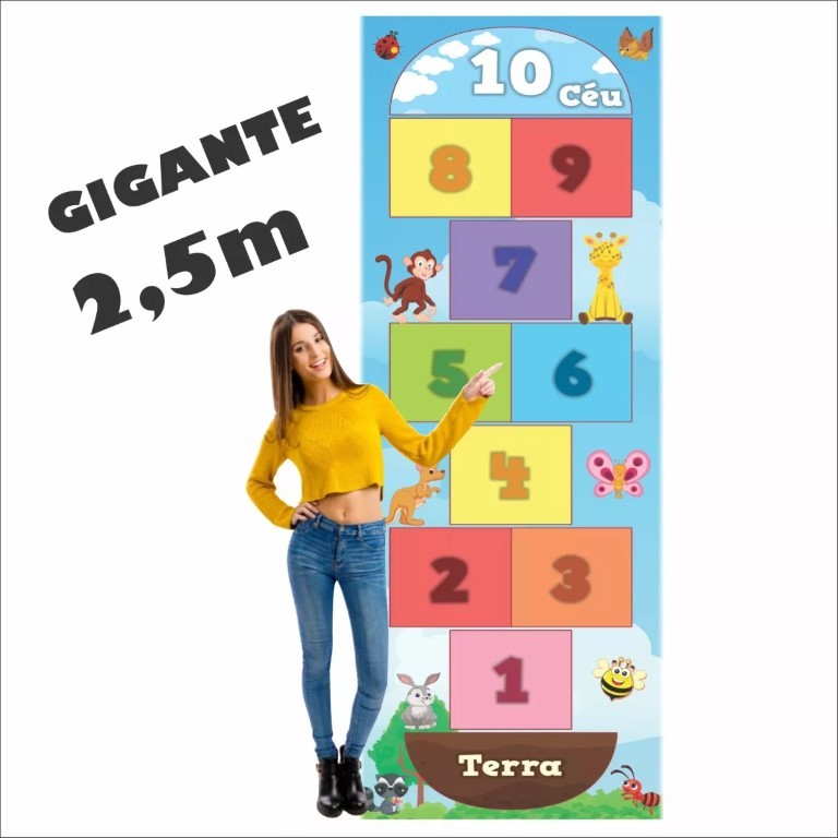 Tapete Amarelinha Infantil Grande Em Lona Zoológico animais, Melhor Que Eva, Não Rasga, Jogo da Amarelinha pedagógico Brinquedo para presente de aniversário, dia das crianças, natal, p/ menino ou menina. 2 e 3 anos, 4 e 5 anos, 6 e 7 anos, 8 e 9 anos