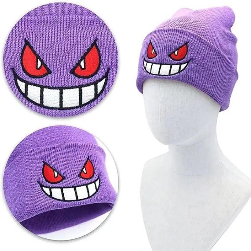 Chapéus De Inverno De Outono Para Feijões De Malha QuenteAnime De Bordados Touca Pokémon Gengar