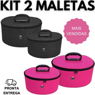 Kit 02 Maleta Frasqueira Necessaire Bolsa de Mão Para Viagem Maquiagem Esmaltes em Oferta na Shopee