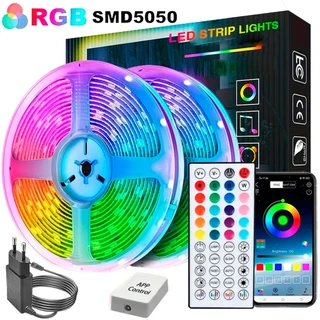 FITA LED 5 METROS COM FONTE E CONTROLADOR BLUETOOTH 5050 RGBW MUSICAL CONTROLE APP ANDROID IOS