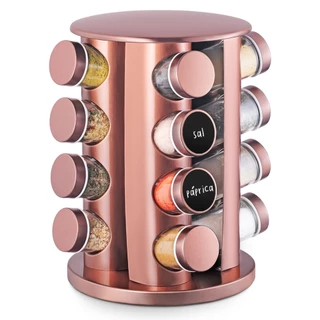 Porta Tempero Condimento Inox Rose Gold 16 potes Inox Vidro Redondo