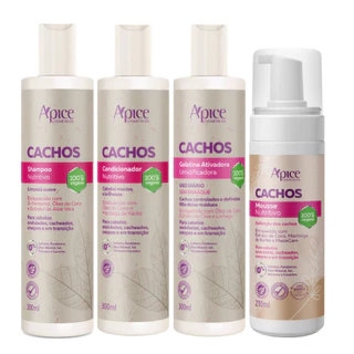 Kit Apse Cachos Shampoo + Condicionador + Mousse + Gelatina Tratamento Capilar Cacheado Vegano