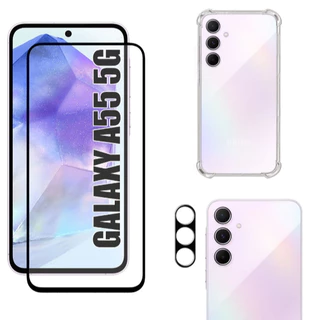 Kit Capa Anti Impacto Transparente + Película 3D P/ Samsung A55 + Câmera 3D